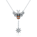 925 Sterling Silver Jewelry Fashion Bee Clear CZ Snowflake Pendant Necklace